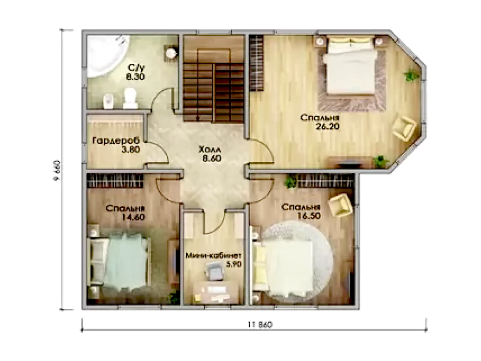 Планировка — Проект двухэтажного дома 204 м² с террасой