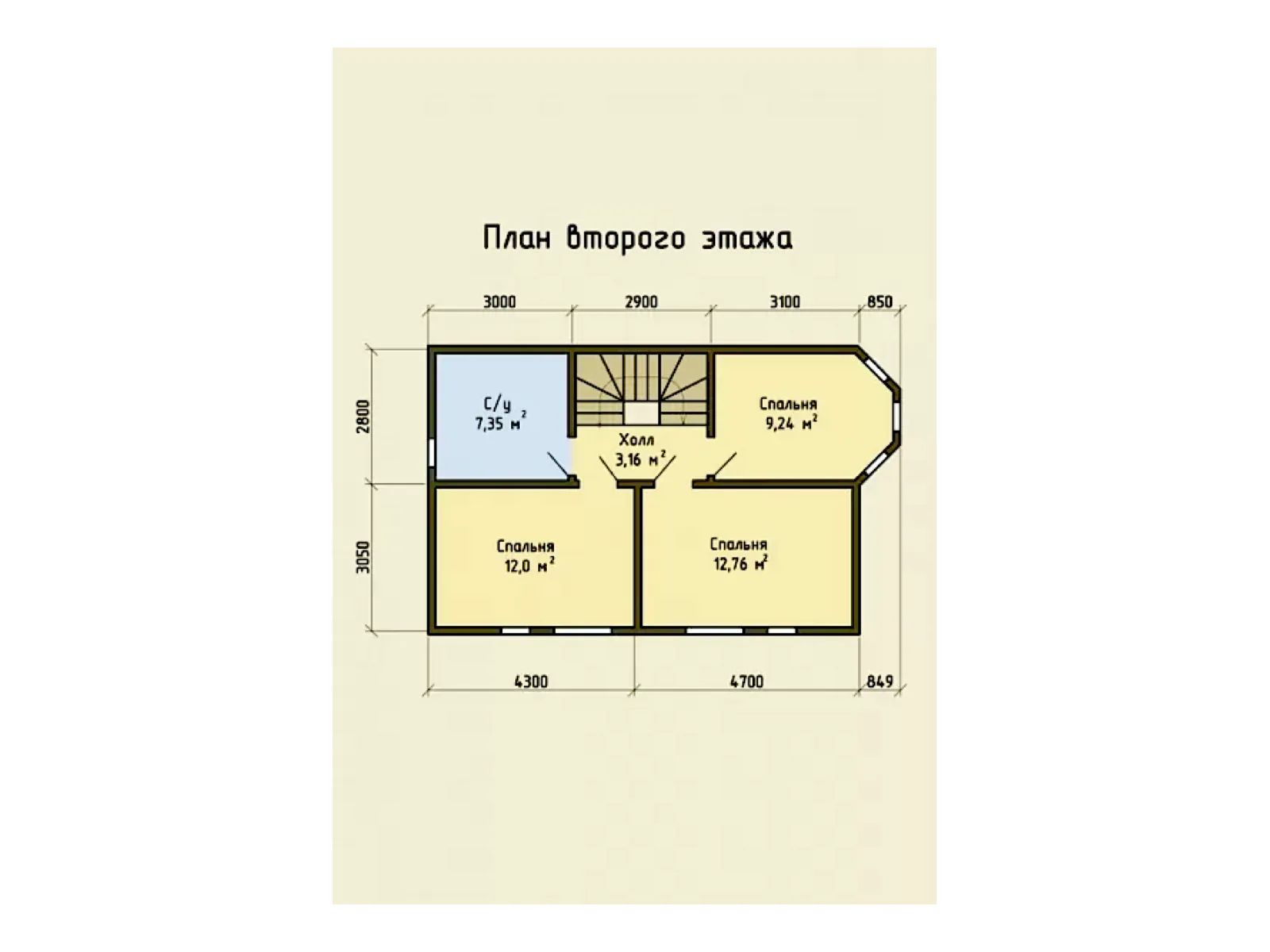 Планировка — Проект двухэтажного дома 93,86 м² с верандой