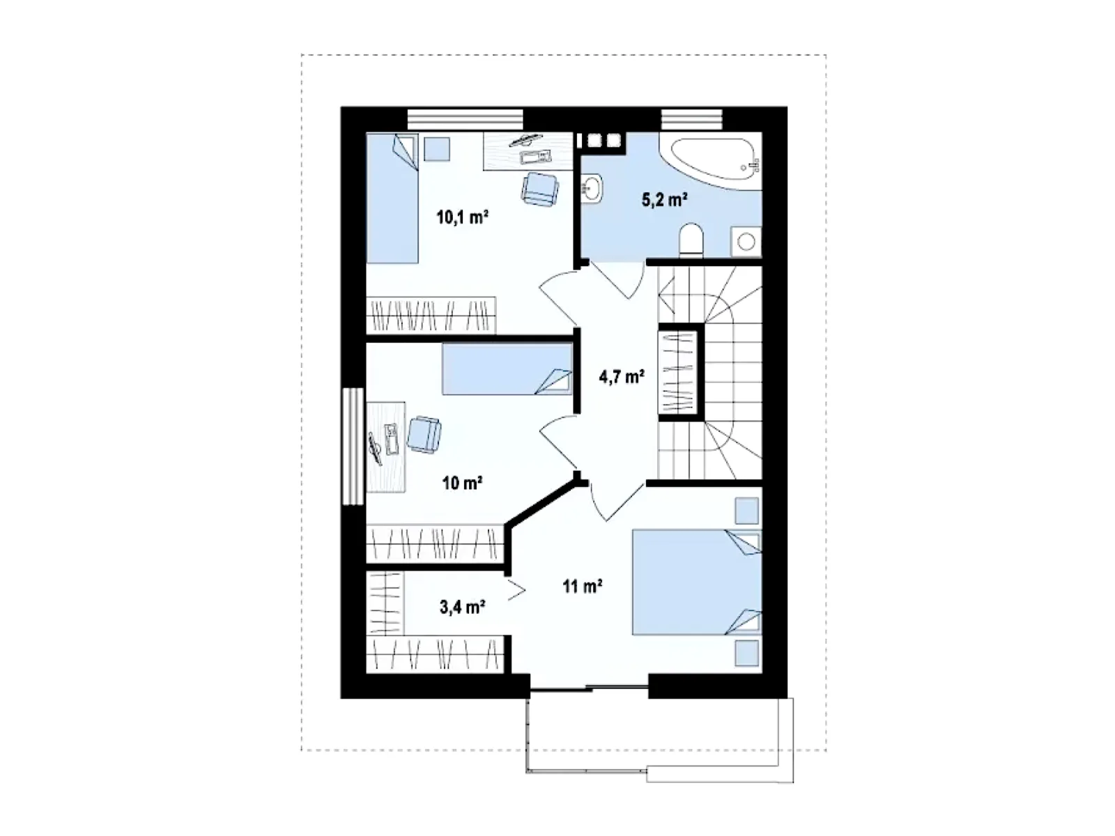 Планировка — Проект компактного двухэтажного дома 94 м² с террасой и балконом