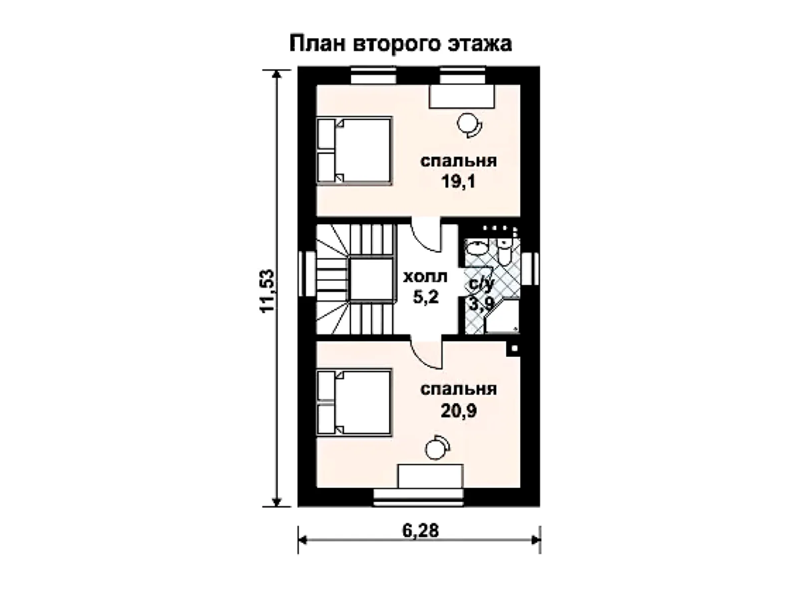 Планировка — Проект двухэтажного SIP-дома 105 м² с террасой № 2175